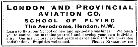 London & Provincial Aviation Co Flying School Hendon             