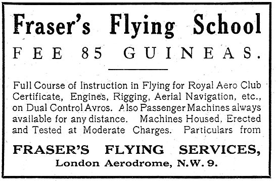 Fraser's Flying Services - Flying School Fees 85 Guineas.        