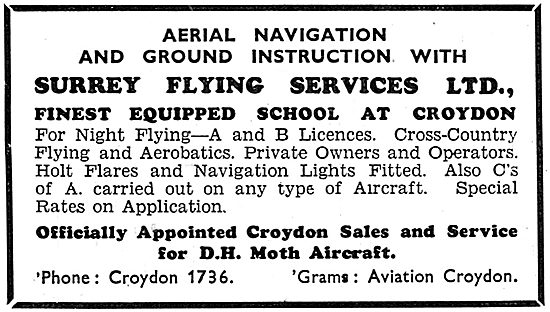 Surrey Flying Services, Croydon. Flying School 1931              
