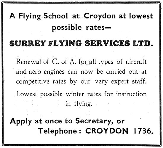 Surrey Flying Services, Croydon. Flying School. Aircraft Repairs 