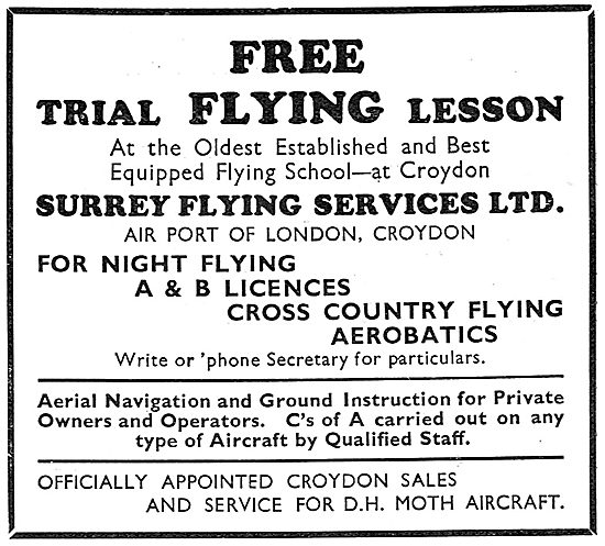 Surrey Flying Services, Croydon. Flying School 1931              