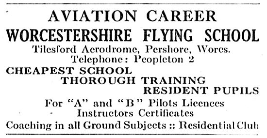 Worcestershire Flying School, Tilesford Aerodrome, Pershore.     