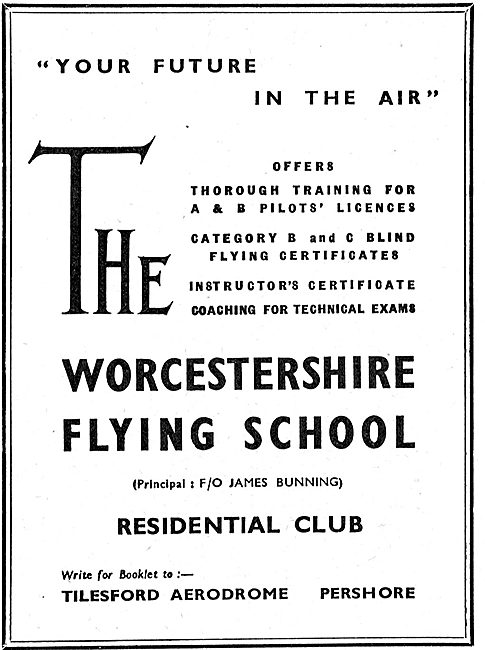 The Worcestershire Flying School - Tilesford Aerodrome. Pershore 