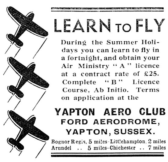 Yapton Aero Club - Ford Aerodrome. Flying School                 
