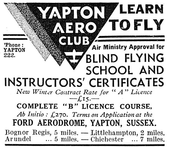 Yapton Aero Club - Ford Aerodrome. B LIcence.                    