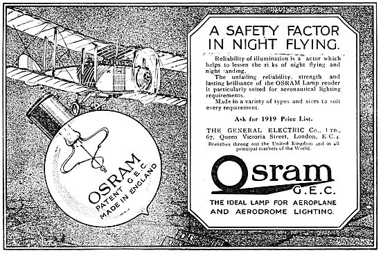 G.E.C  Osram Airfield & Aircraft Lighting. 1919 Advert           