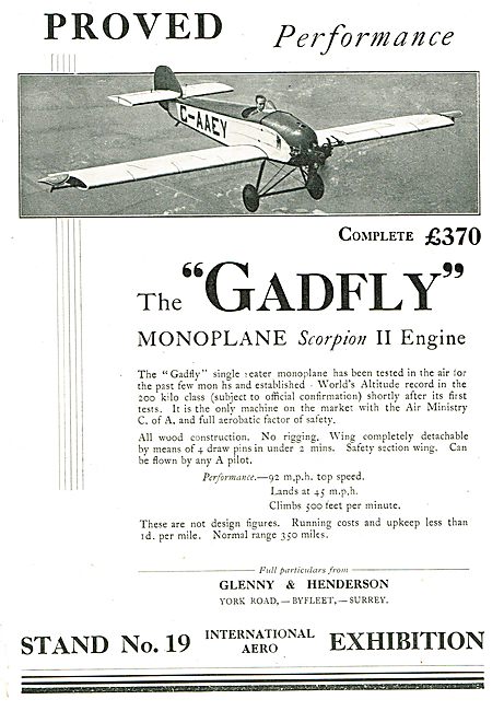 Glenny & Henderson Gadfly G-AAEY -  ABC Scorpion II Engine       
