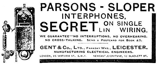 Gent & Co. Parsons-Sloper Secure Telephony. 1920                 
