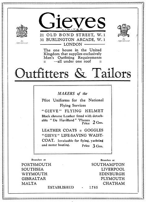 Gieves Uniforms For RAF Officers 1929 Advert - NFS Uniforms      