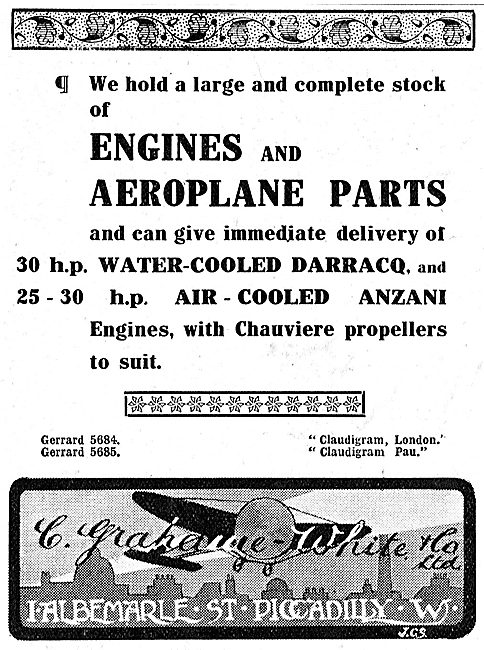 Grahame-White's Hold A Large & Complete Stock Of Aeroplane Parts 