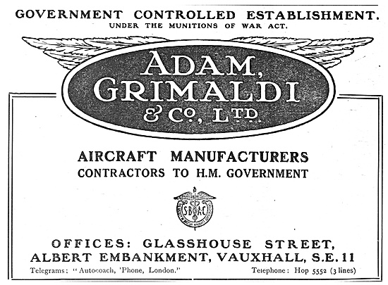 Adam Grimaldi & Co. Aircraft Manufacturers 1918                  
