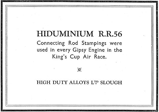 High Duty Alloys - Hiduminium RR 56 Alloys - DH Gipsy Stampings  