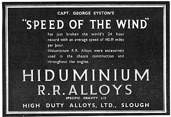 High Duty Alloys - Hiduminium RR Alloys - George Eyston          