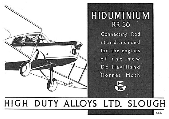 High Duty Alloys - HDA Hiduminium RR56  Alloys. Hornet Moth      
