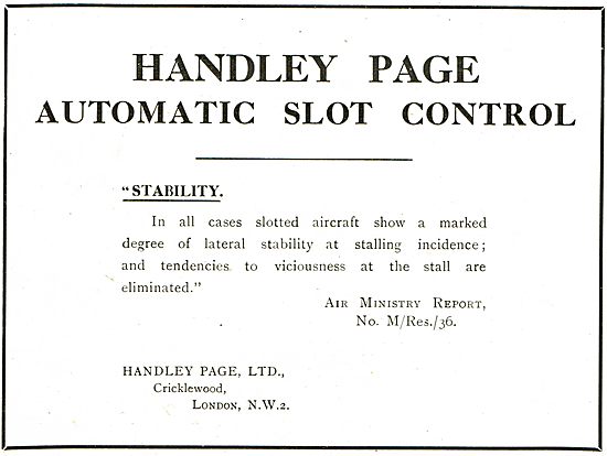 Handley Page Automatic Slot Control: Air Ministry Report M/Res/36