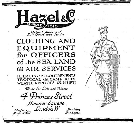 Hazel & Co RNAS & RFC Officers Clothing & Kit.                   