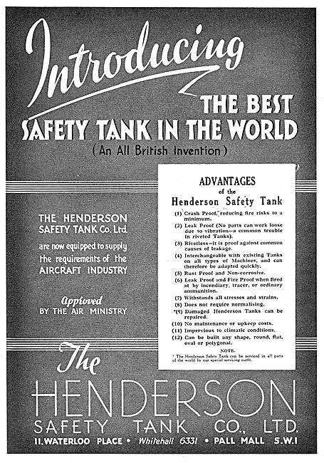 Henderson Safety Tank Co: Crashproof Tanks For Aircraft          