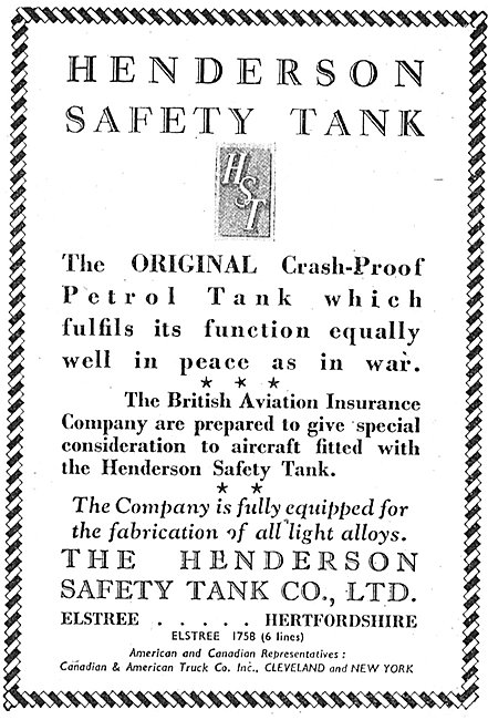 Henderson Safety Tank  Crashproof Tanks For Aircraft             