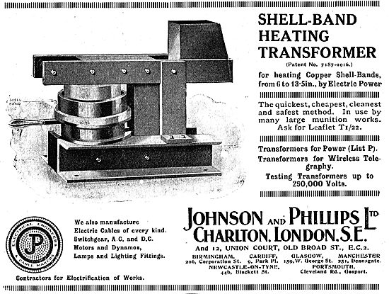 Johnson & Phillips Factory Shell-Band Heating Transformers       