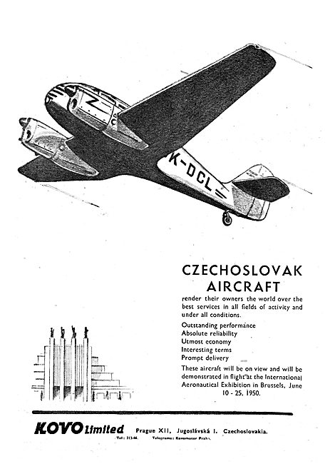 Kovo Aircraft Advert 1950 - Czechoslovak Aircraft                