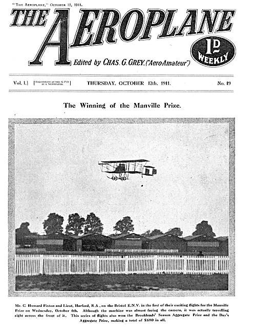 The Aeroplane Magazine Cover October 12th 1911 - Pixton Manville 