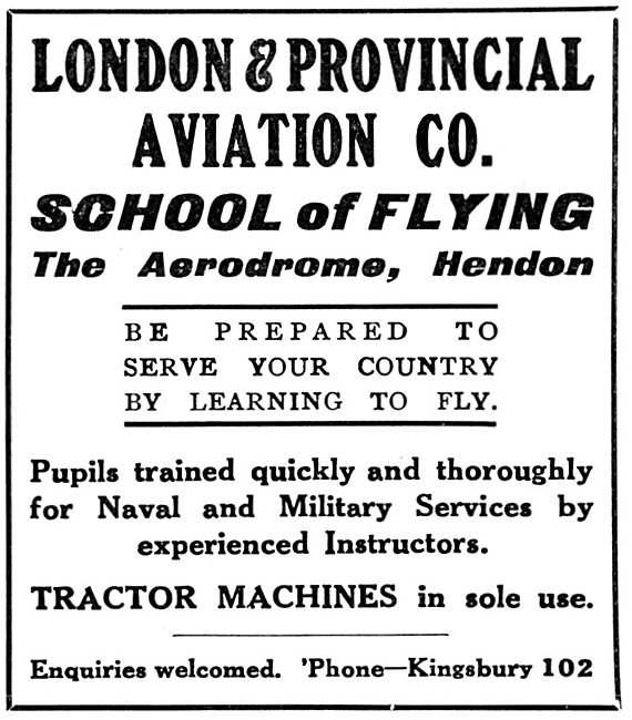 London & Provincial School Of Flying Hendon 1915                 