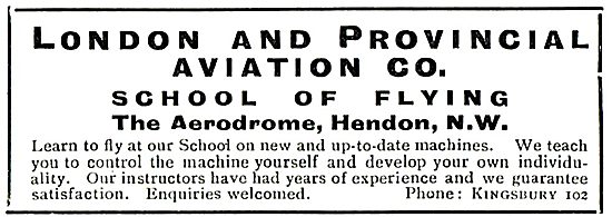 London & Provincial School Of Flying Hendon                      