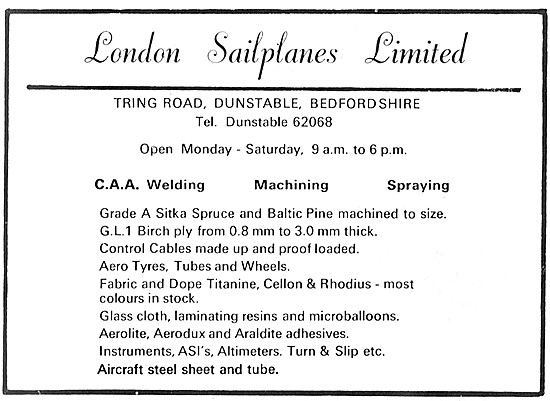 London Sailplanes. Aircraft Welding, Machining & Supplies        
