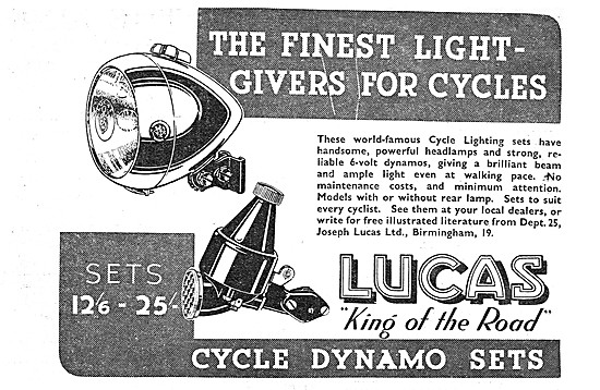 Lucas Cycle Dynamo Lighting Sets                                 