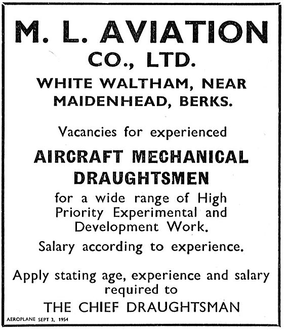 M.L. Aviation Have Vacancies For Aircraft Mechanical Draughtsmen 