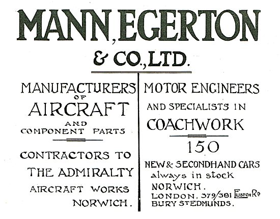 Mann Egerton & Co Ltd. Norwich. Aircraft Manufacturers           