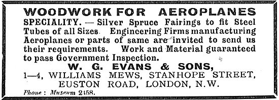 W,G.Evans & Co. Williams Mews, Stanhope St. Aeroplane Wodworking 