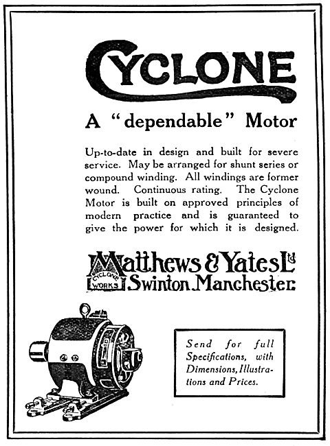Matthews & Yates Electric Motors 1917 Advert                     
