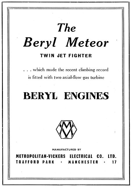 Metropolitan-Vickers. Metrovick Beryl Engine. Beryl Meteor 1949  