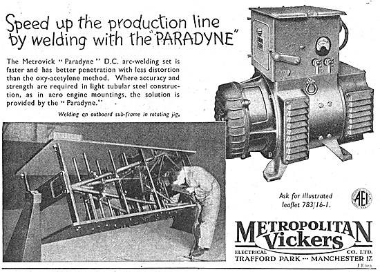 Metrovick Paradyne Arc-Welding Set 1947                          