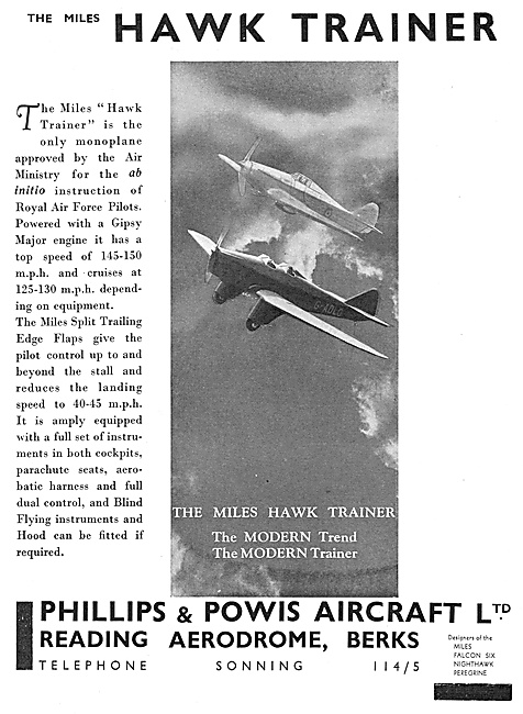 Philips & Powis Aircraft. Miles Hawk Trainer 1936                