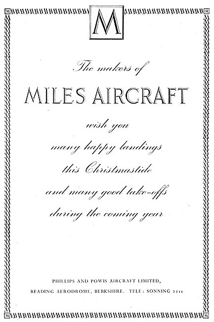 Phillips & Powis Aircraft. Miles Christmas Greetings 1938        