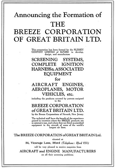 The Breeze Corporation G.B. - Plessey. Elcetrical Components     