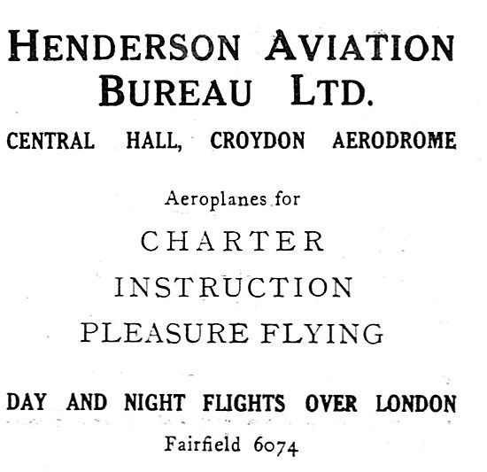 Henderson Aviation Bureau. Croydon. Charter, Training. 1931      