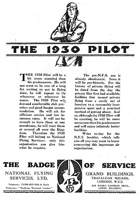 The 1930 Pilot - National Flying Services The Badge Of Service   