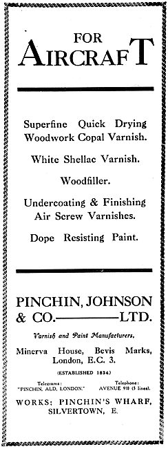 Pinchin Johnson Aircraft Paints & Varnishes 1917                 