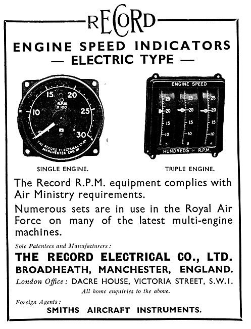 Record Electrical. Electric Engine Speed Indicators 1931         