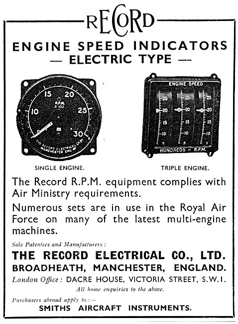 The Record Electrical Company.  RPM Indicators Electric Type     