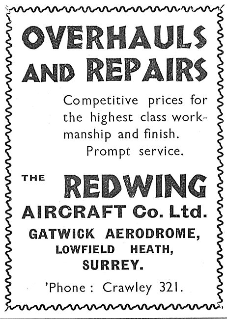 Redwing Aircraft Co Gatwick For Overhauls & Repairs              