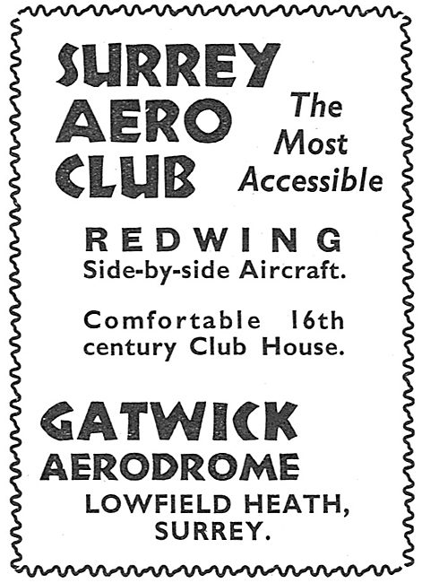 Surrey Aero Club, Gatwick Aerodrome. Redwing Aircraft            
