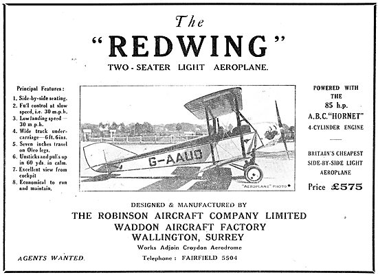 The Robinson Redwing - 85 HP ABC Hornet Engine. G-AAUO           