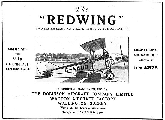 Robinson Redwing - Manufactured At The Waddon Aircraft Factory   