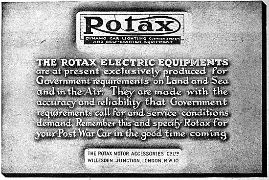 Rotax Electrical Components. 1919 Advert                         