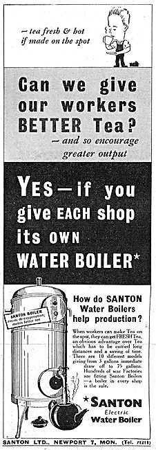 Santon Electric Water Boilers For Canteens 1942 Advert           