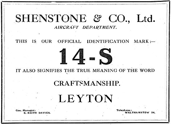 Shenstone & Co Ltd.   Aeronautical Engineers                     